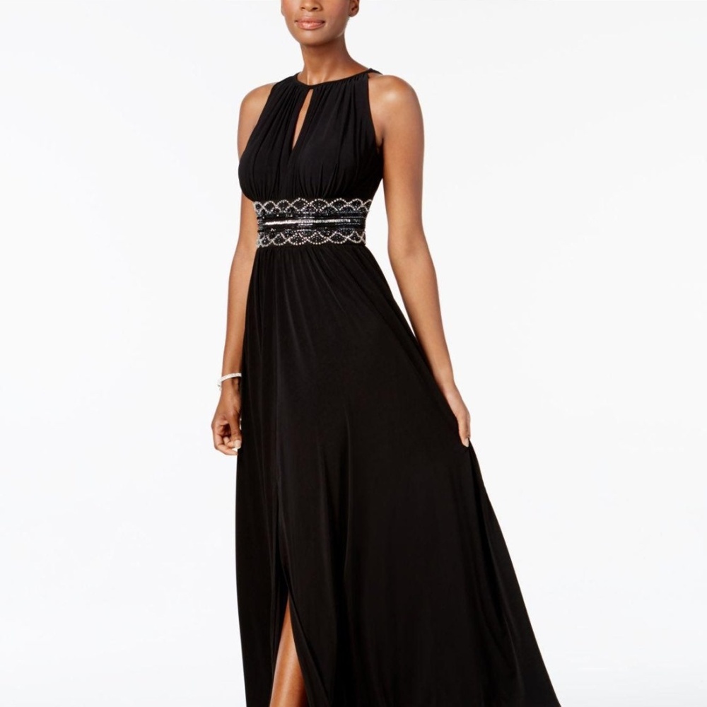 R & M Richards Sleeveless Embellished Halter Gown
